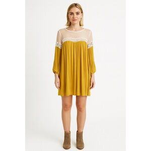 Blu Heaven Yellow Tunic, Lace Yoke, Bell Sleeves, Bust:  44”